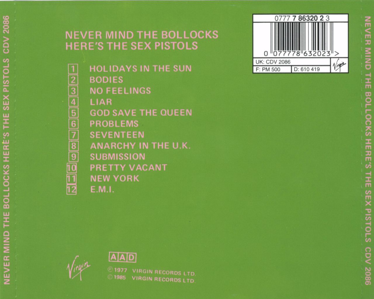 Sex Pistols  Never mind the bollocks  back